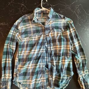 Free People Turquoise Button-Up Shirt